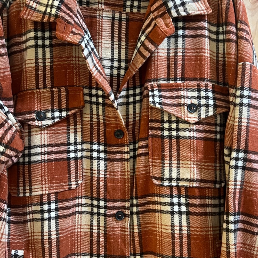 JODIFL Rust Plaid Utility Jacket plus size 3xhas front pickets 2 front pockets - Picture 4 of 9